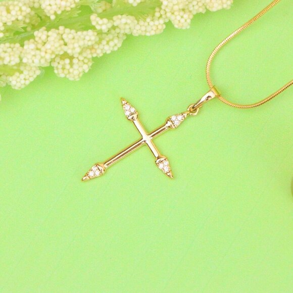 "Rose Gold Cross Pendant with Crystal Accents and Sleek Design, XPPT1863 - Picture 3 of 12